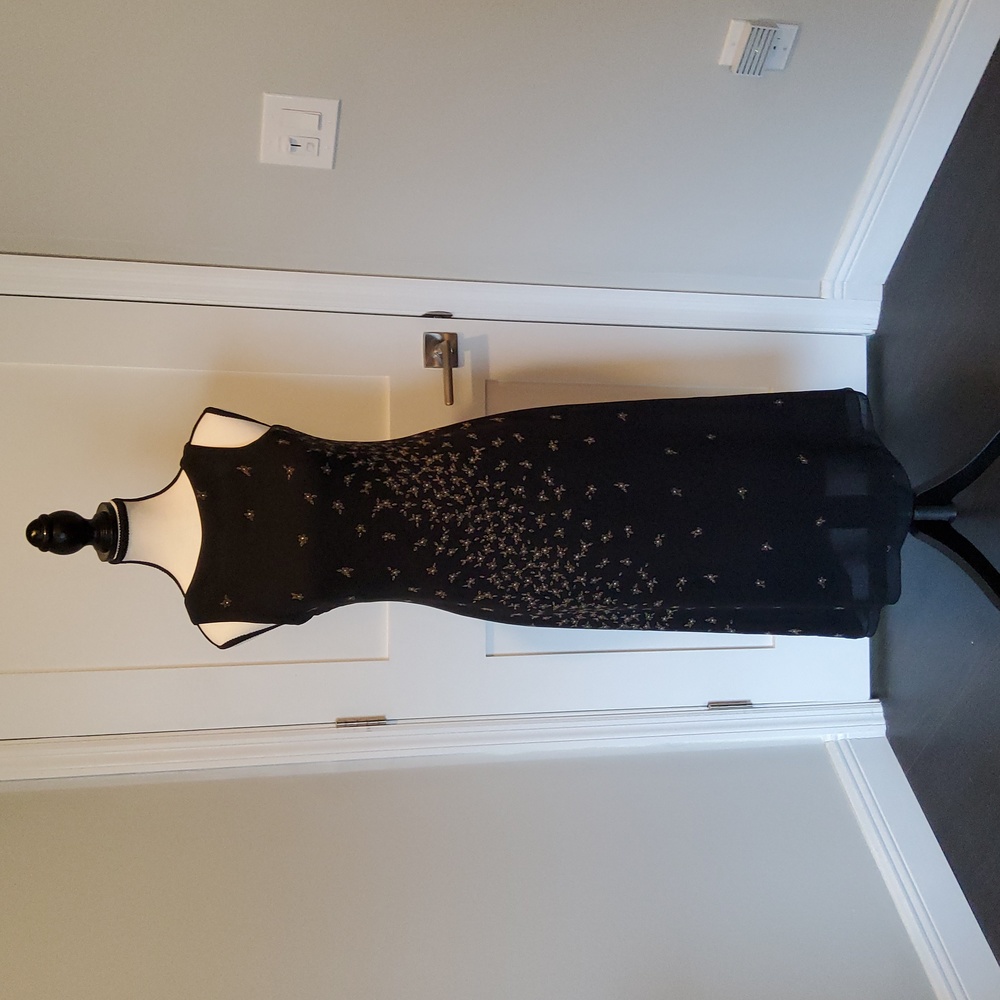 Ann Taylor 100% Silk Black Floral Dress Vintage Size 2P